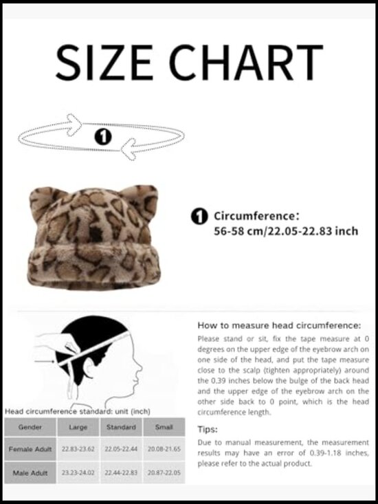 Faux Fur Cat Ear Beanie Hat Leopard Print Fluffy Winter Warm